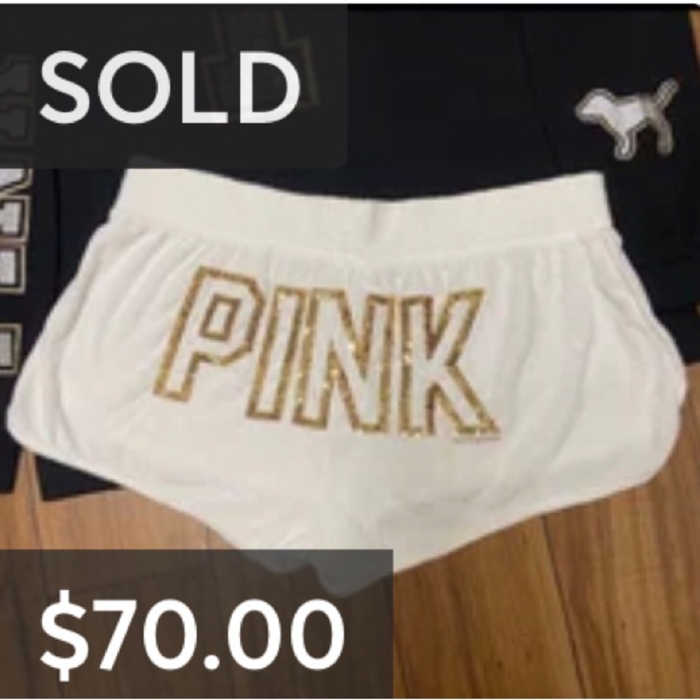 2012 Victoria secret pink White Shorts with Gold Sequin Spell-out PINK' Logo - Picture 7 of 7